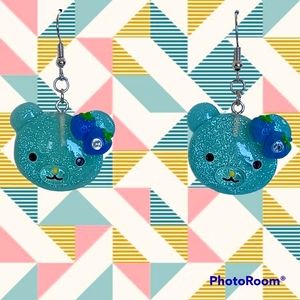 Blue glitter teddy bear earrings